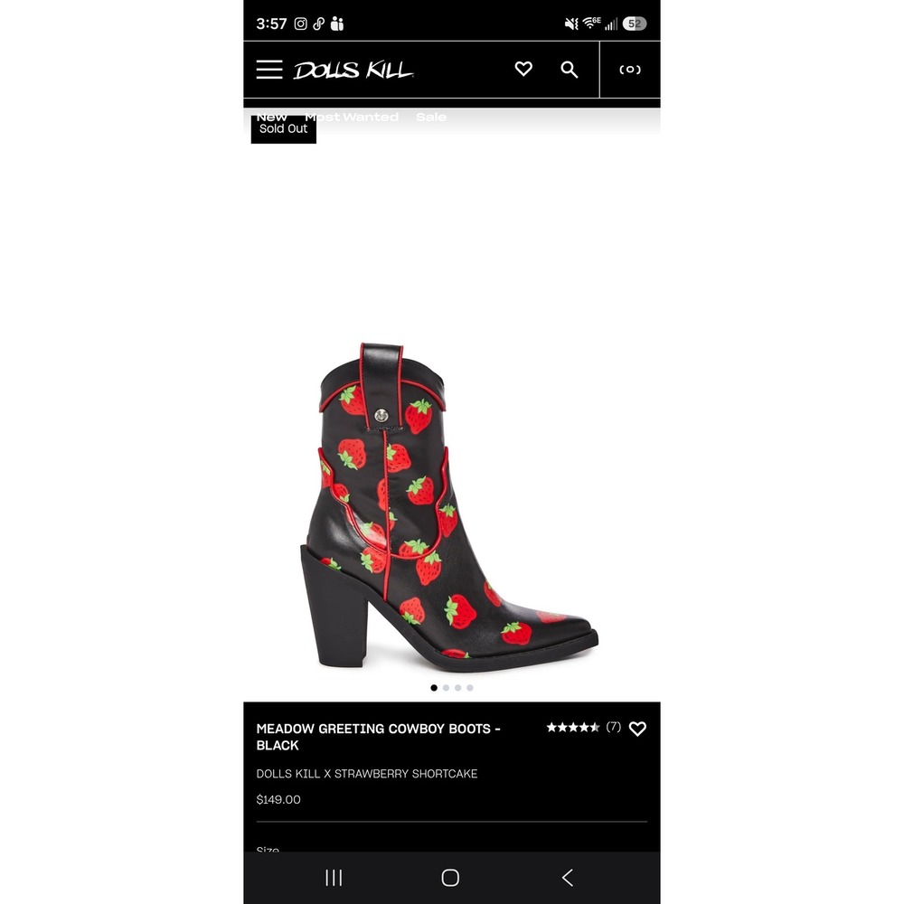 NWOB Dolls Kill x Strawberry Shortcake Meadow Greeting Cowboy Boots Black W8 - Picture 5 of 5